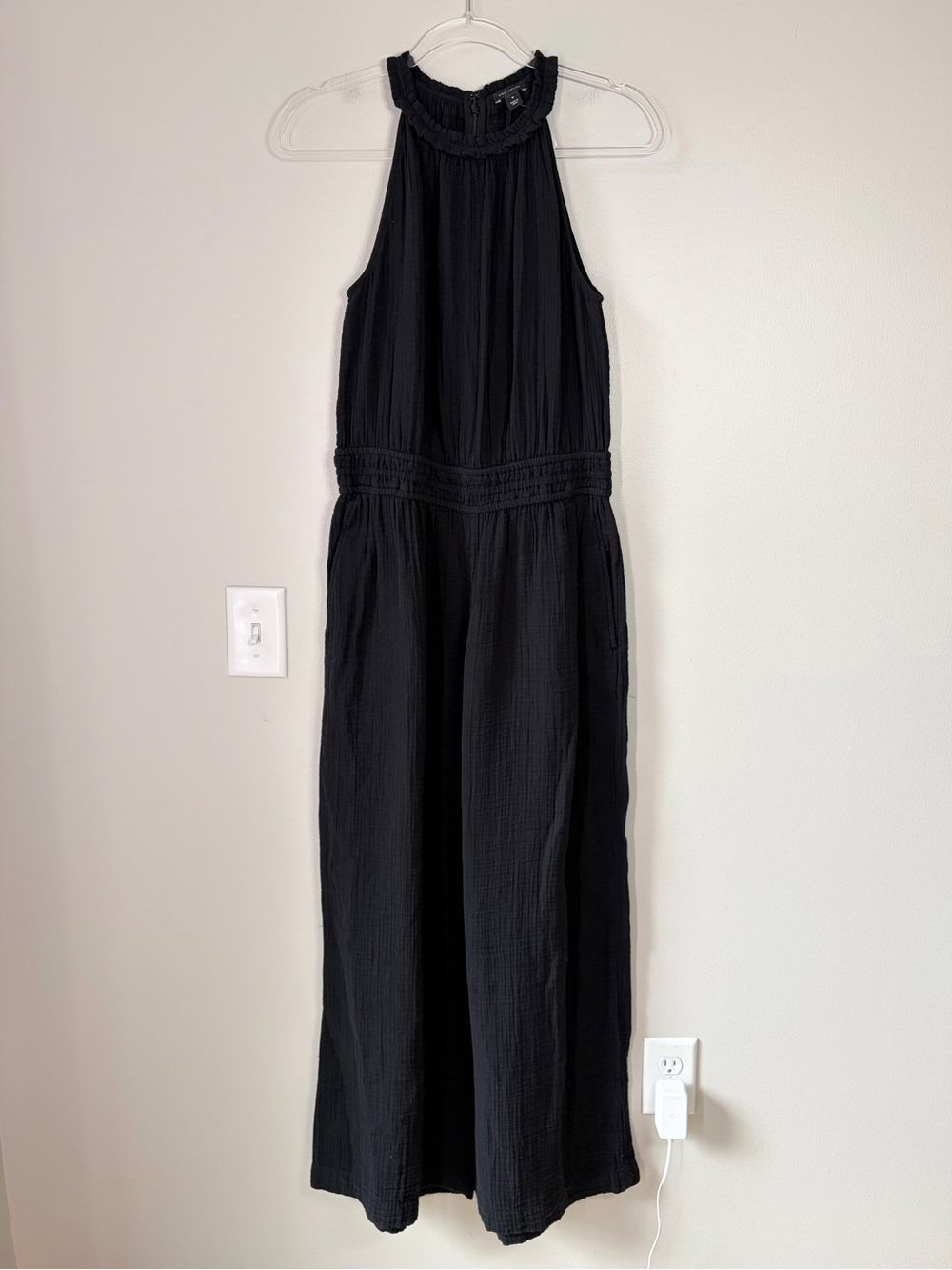 Ann Taylor Black Cotton Gauze Wide Leg Jumpsuit